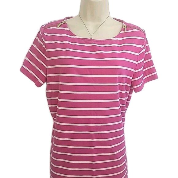 Michael Kors Pink And White Striped Blouse-L- 2000's Zipper Shoulders - Picture 1 of 9